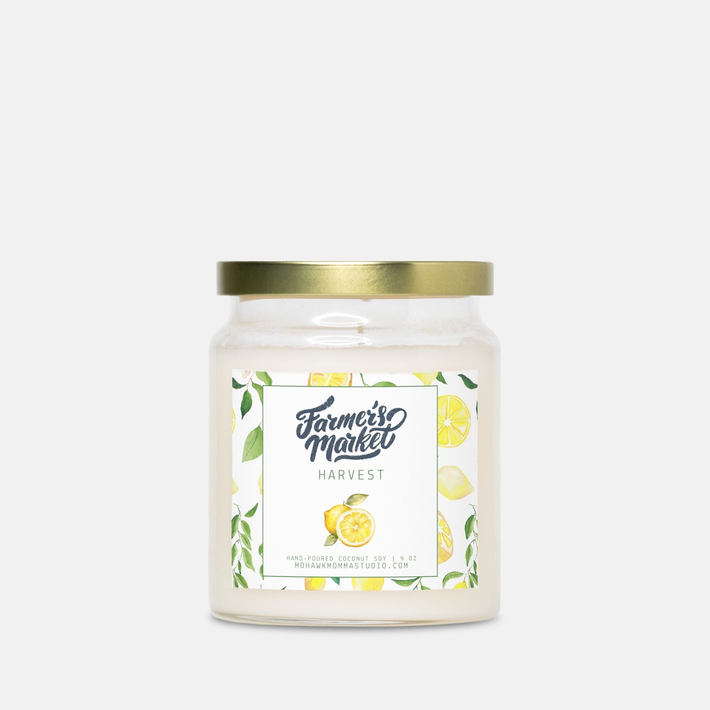 Lemon Harvest Candle | Farmers Market Collection | Apothecary Jar with Gold Lid - No Dyes