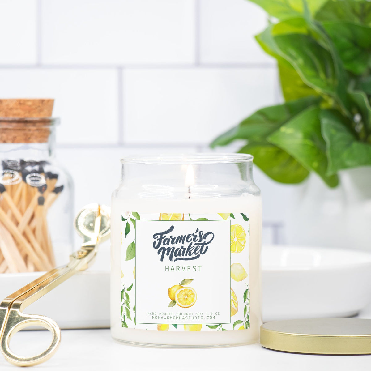 Lemon Harvest Candle | Farmers Market Collection | Apothecary Jar with Gold Lid - No Dyes