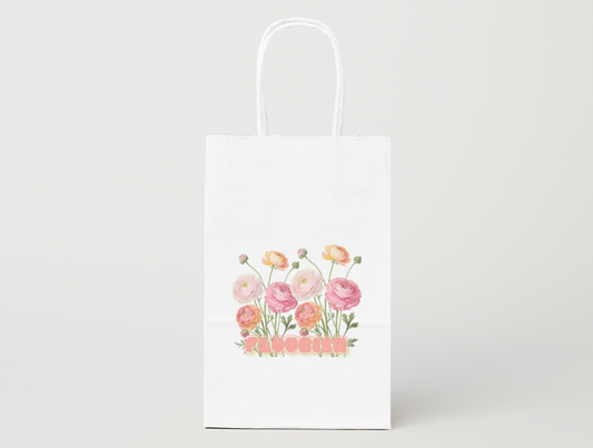 Ranunculus Bouquet Watercolor Gift Bag | Assorted Sizes | Sustainable Paper Gift Bag