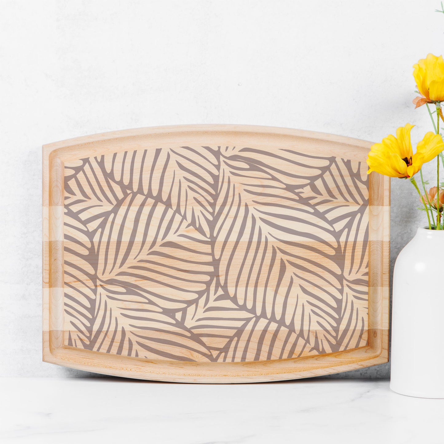 Mocha + Leaves Artisanal Wood Board | Rectangular Arched Charcuterie Board