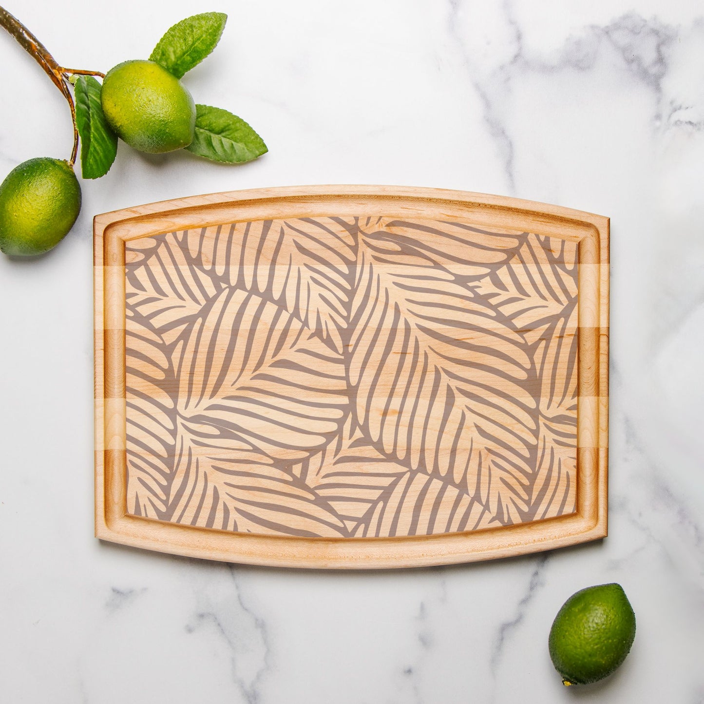 Mocha + Leaves Artisanal Wood Board | Rectangular Arched Charcuterie Board