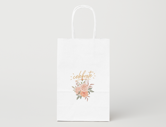 Peach Rose Watercolor Celebrate Gift Bag | Assorted Sizes | Sustainable Paper Gift Bag