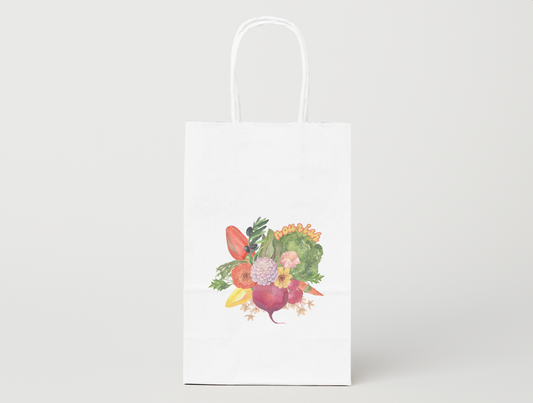 Ranunculus + Veggie Bouquet Watercolor Gift Bag | Assorted Sizes | Sustainable Paper Gift Bag