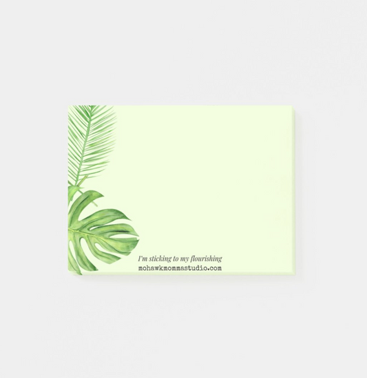Watercolor Monstera + Palms Sticky Notepad | 4” x 3”