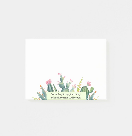 Watercolor Succulents Sticky Notepad | 4” x 3”